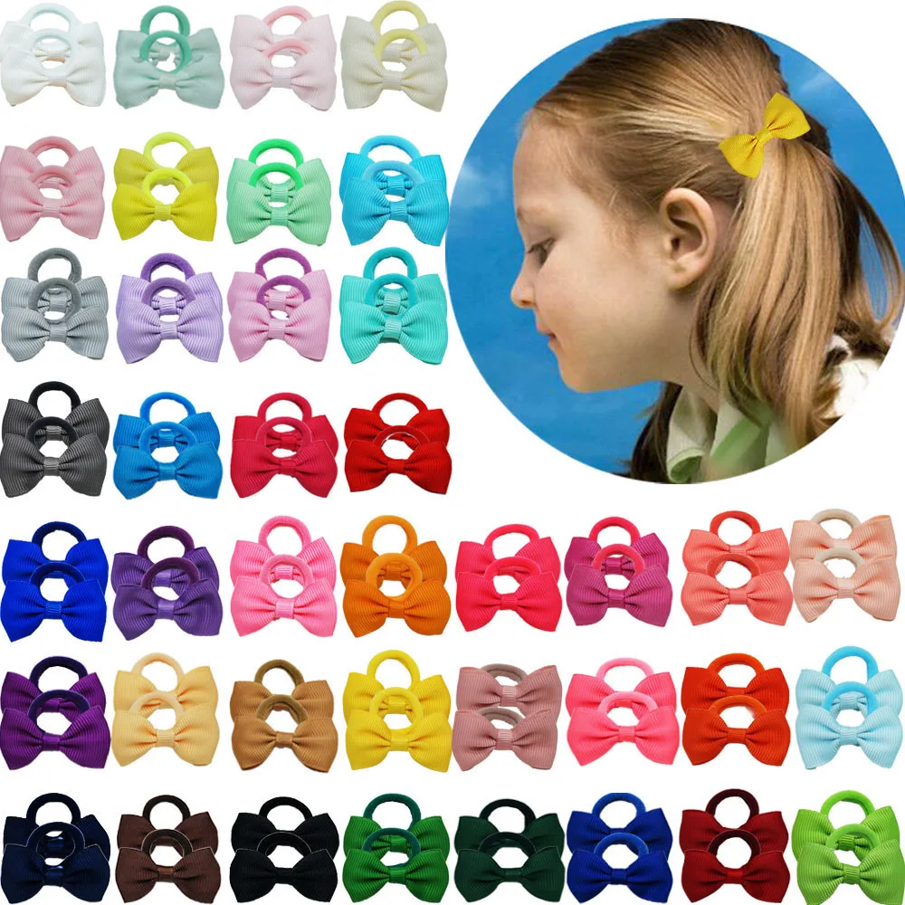 80 pcs Baby Girls Hair Ties 2 inches Hair Bows Rubber Band Ribbon Hair Bands Ropes for Infant Children Gift 40 Colors in Pairs