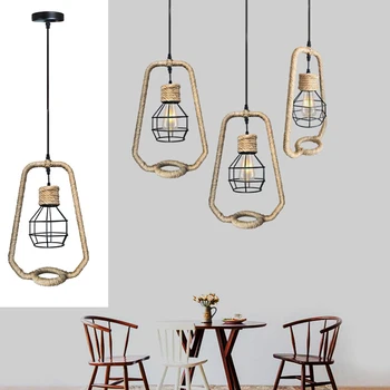 

1Pc Creative Vintage Industrial Hemp Rope Hanging Lamp Bar Chandelier Restaurant Night Light