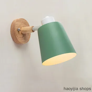 

New Nordic 6 color macaroons steering head E27 home lighting wooden wall lamp bedside wall lamp bedroom modern wall lamp wall