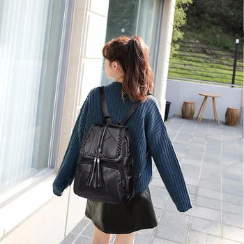 

2019 Classic Black Waterproof Travel Multi-function Shoulder Bag Women's PU Leather Backpack School Bag