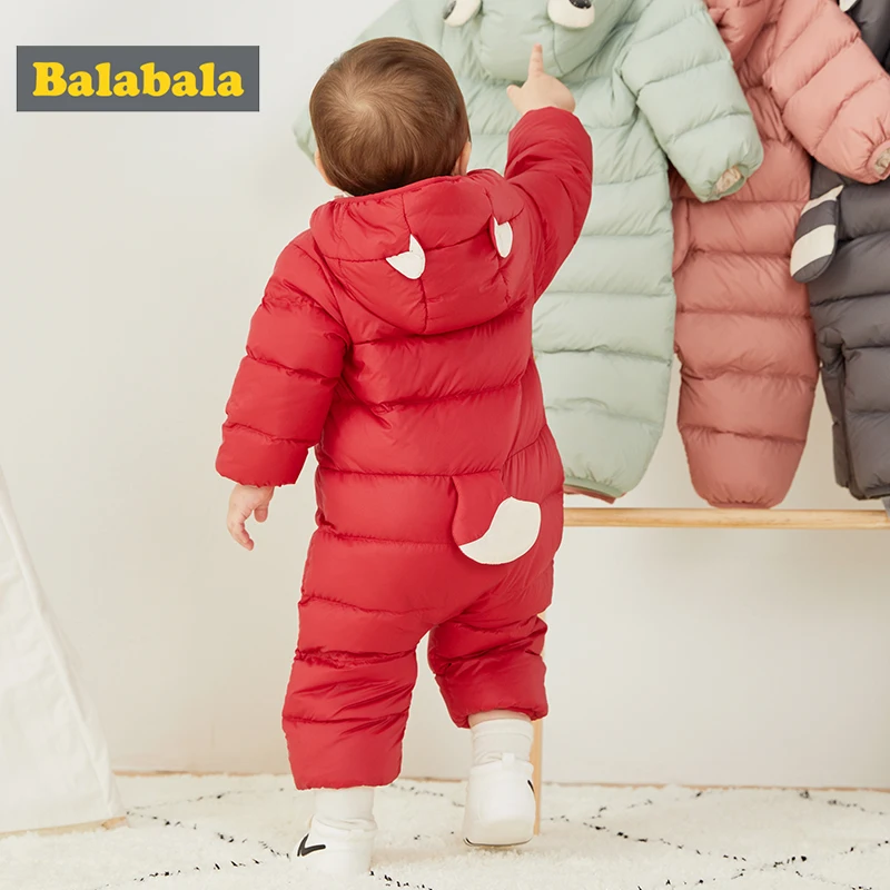 Balabala/Детские Пуховые комбинезоны; комбинезон; одежда для малышей; зимняя верхняя одежда; Толстый комбинезон с капюшоном и рисунком