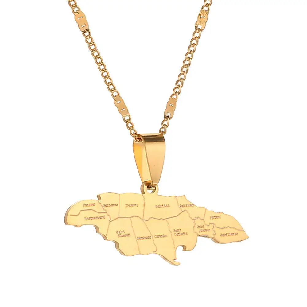 

Stainless Steel Trendy Jamaica Map Pendant Necklaces Jewellery Jamaican Map Charm Jewelry