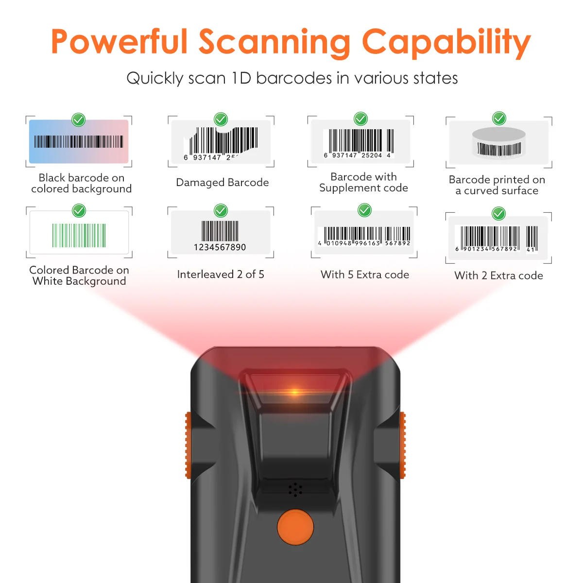 Scanner de Código de Barras sem Fio Leitor de Imagem Código de Barras Arma para Ipad Eyoyo Bluetooth Wired - Iphone Android Ios pc Tablet 1d & Usb 7 barras sem fio & usb wired 1d
