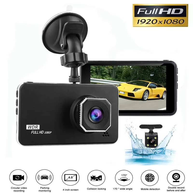 Автомобильная Камера авто DVR 4 дюйма FHD 1920x1080P WDR камера для приборной панели двойной объектив ночного видения парковочный монитор Dashcam g-сенсор Автомобильный видеорегистратор AK-L62C