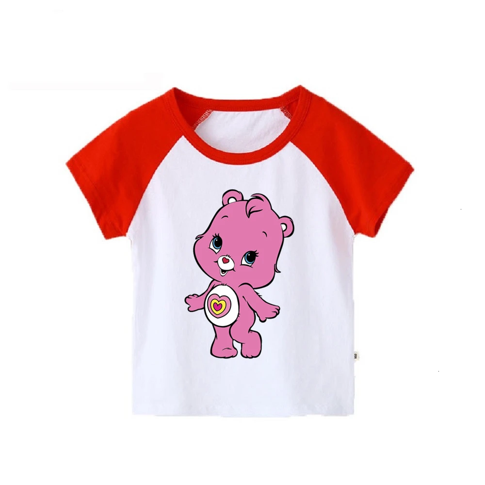 Одежда для мальчиков и девочек короткий рукав Care Bears скрещивающиеся цвет; детская футболка; топы с круглым вырезом; футболки с изображением мультипликационных персонажей для детей футболка детская одежда От 2 до 12 лет - Цвет: as picture