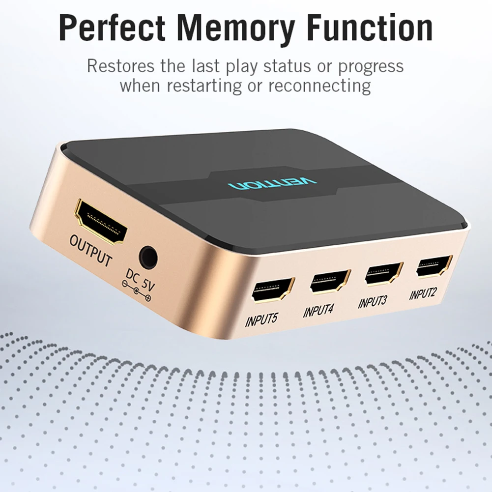 5 Input 1 Output HDTV Remote Control Projector Mini IR Professional Video DVD Player 4K Splitter HDMI Switcher Audio Adapter