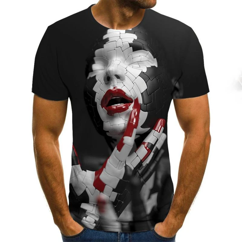 abstractas en 3D para hombre, ropa de calle de manga corta, divertida, de Animal, cuello redondo, transpirable, 110 6XL, de verano| Camisetas| - AliExpress