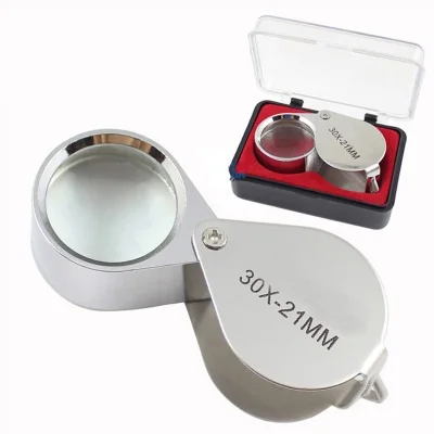 By DHL 100PCS 30X Glass Magnifying Magnifier Jeweler Eye Jewelry Loupe Loop 30X 21MM(Color: Silver