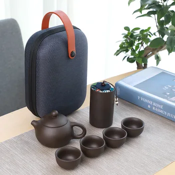 

Travel tea sets portable bag Quick cup, one pot, four cups of tea cans Purple sand Kung Fu tea set gift tea pot set