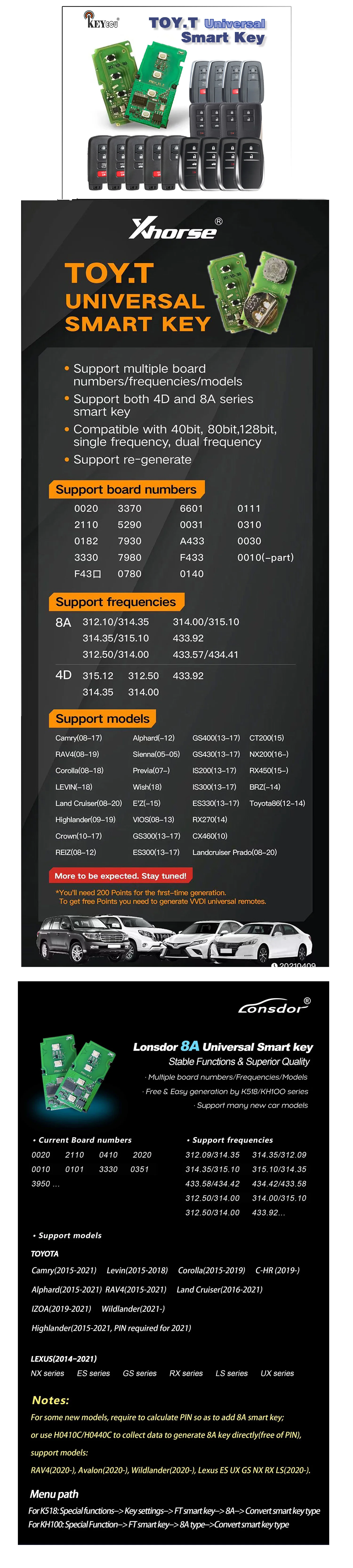 Keyforkess Surport serie 4D 8A per Toyota Lexus Xhorse VVDI XM Lonsdor Smart Universal Regeneral Remote Circuit Board VVDI Key Tool - Hc1431295ed4040a9a3ab6e81f6124094q