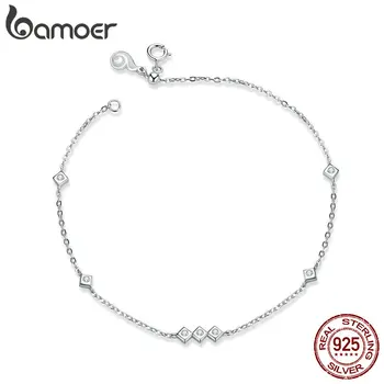 

BAMOER New Arrival Genuine 925 Sterling Silver Simple Geometry Chain Bracelets for Women Valentines Day Jewelry Gift BSB047