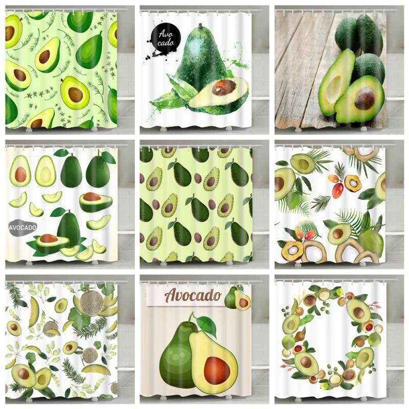 

Bathroom Shower Curtain Set Avocado Printed Decorative Bath Cover With 12 Hanging Hooks 70.8 X 70.8Inch