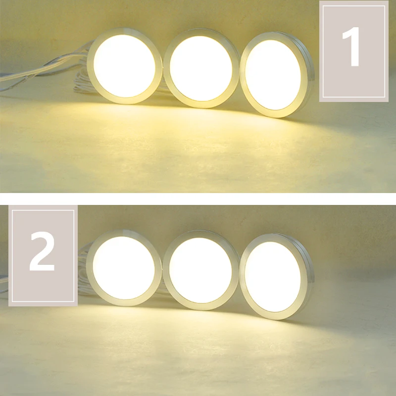 LED 캐비닛 아래 램프, 둥근 옷장 조명, 찬장 조명, 주방 캐비닛 아래 가정용 실내 조명, DC12V, 3W, 5W