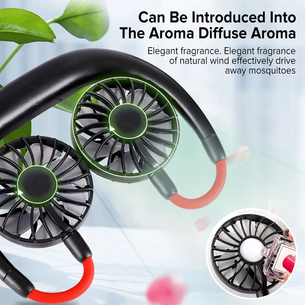 Мини Портативный подвесной вентилятор на шею USB перезаряжаемый двойные