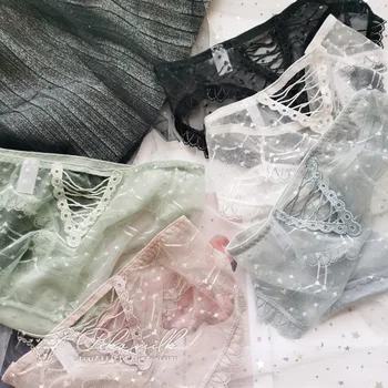 

SP&CITY Sexy Star Panties Hollow Lace Women's Underpants Back Cross Bandage Transparent Underwear Mesh Low-rise Seamless Thong