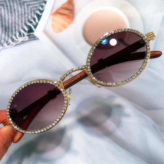 2023 New Vintage Full Crystal Oval Sunglasses Anti-blue Light Women Fashion  Alloy Shiny Rhinestone Frame Clear Sunglasses - AliExpress
