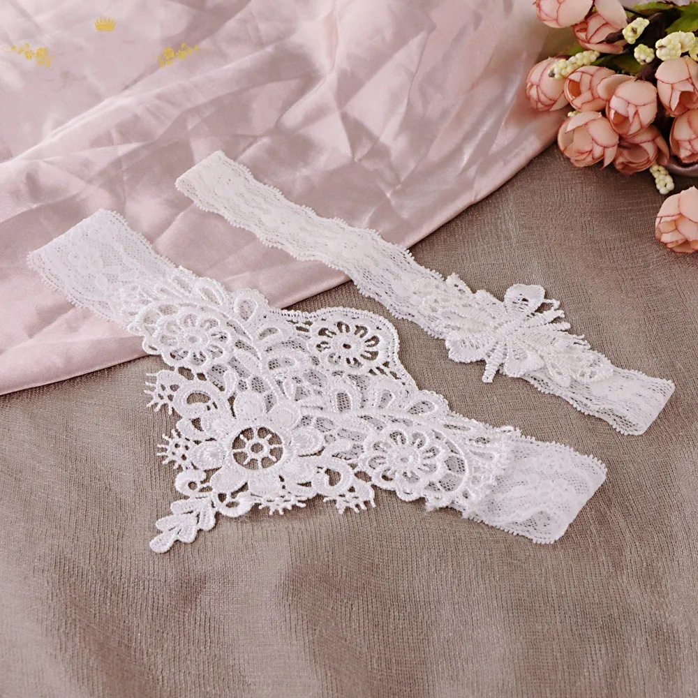 Белая кружевная Свадебная подвязка набор цветочной вышивки сексуальные подвязки для женщин/невесты кольцо на бедро Свадебные Подвязки