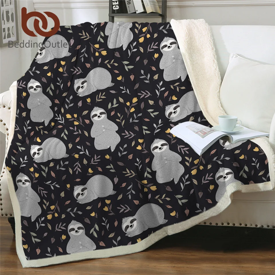 BeddingOutlet детское плюшевое покрывало Ленивец с цветами и листьями шерпа мультяшное