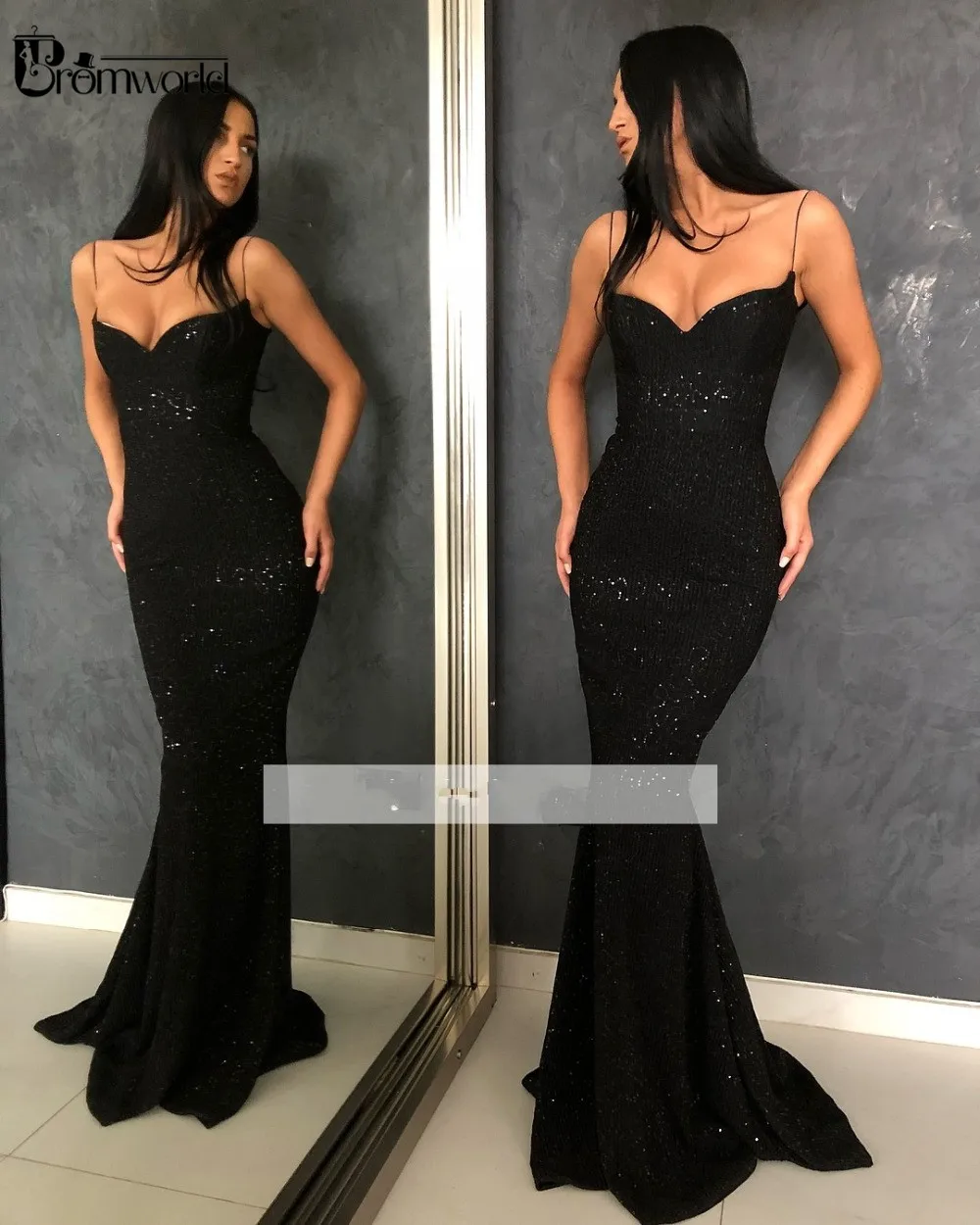 

Abendkleider Burgundy Mermaid Evening Dresses 2019 Long Sweetheart Spaghetti Straps Sequins Black Long Prom Dress Evening Gown