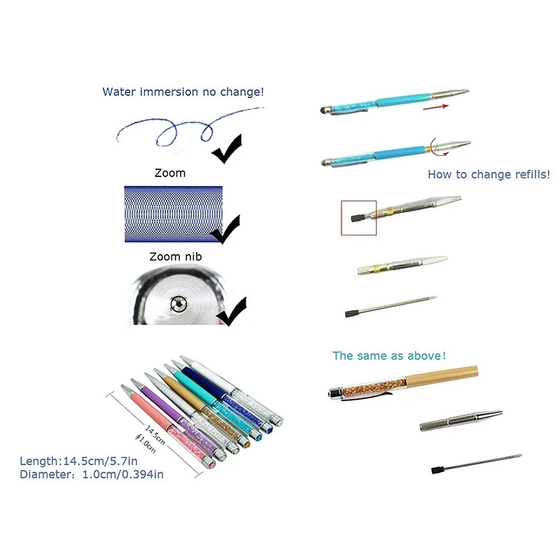 

12Pcs/Pack Bling Bling 2-In-1 Slim Crystal Diamond Stylus Pen and Ink Ballpoint Pens (12 Colors)
