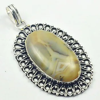 

Agates Pendant Silver Overlay over Copper, Total Length: 70mm , P4075