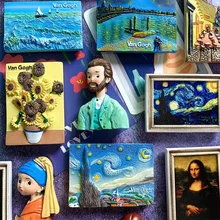 Resin Refrigerator Paste World Famous Painting 3D Refrigerator Paste Refrigerator Fridge Magnets Mona Lisa Van Gogh Collection