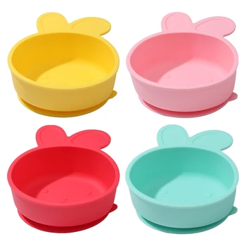 

Food Grade Silicone Cartoon Rabbit Baby Suction Bowl Non-Slip Children Dinner Plate Infant Learning Feeding Dish Tableware