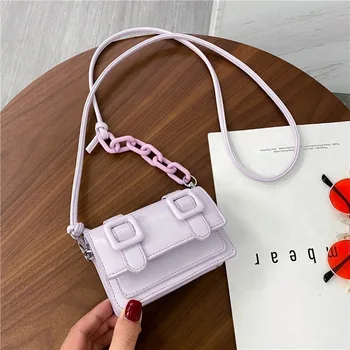 

Acrylic Chain Design PU Leather Crossbody Bags for Women New Fashion Female Shoulder Handbag Solid Color Ladies' Travel Flap Bag