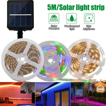 

Solar Powered 5M 150LED Strip Light SMD2835 Flexible Lighting Ribbon Tape 8 Modes Waterproof LED Strip Backlight Garden Decor