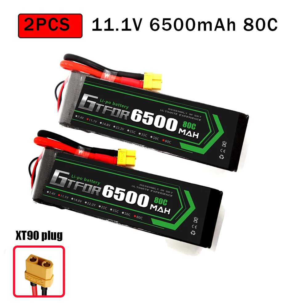 GTFDR 2 шт. RC батарея Lipo 7,4 V 11,1 V 2S 3S 6000MAH 6500MAH 6200MAH 7000mah 50C 60C 80C 100C 120C для RC Stampede автомобильный Дрон - Цвет: 2PCS6500SOFTXT90