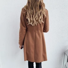 Женское пальто из смешанной шерсти, женское двубортное пальто с воротником и длинным рукавом, осенне-зимнее повседневное приталенное длинное пальто, куртки