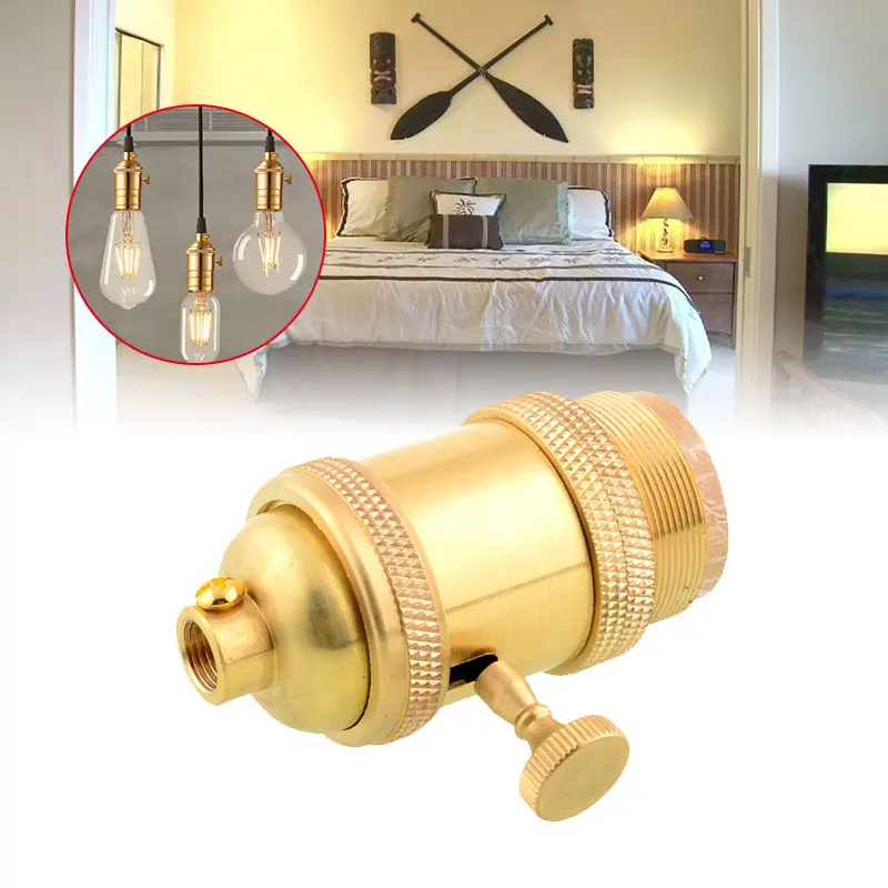 Старинный Ретро Античный стиль Edison E26/E27 латунный светильник лампа с ключом держатель