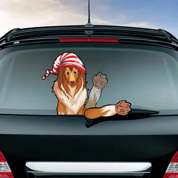 

Christmas Car Rear Windshield Wiper Stickers Removable and Reusable Sunscreen PVC Striped Hat Dog Auto Styling Decals