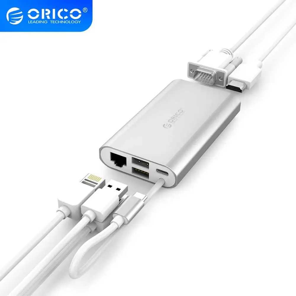 Usb концентратор ORICO 6 в 1 док станция для ноутбука PD с зарядкой 4K видео HD RJ45 сетевой