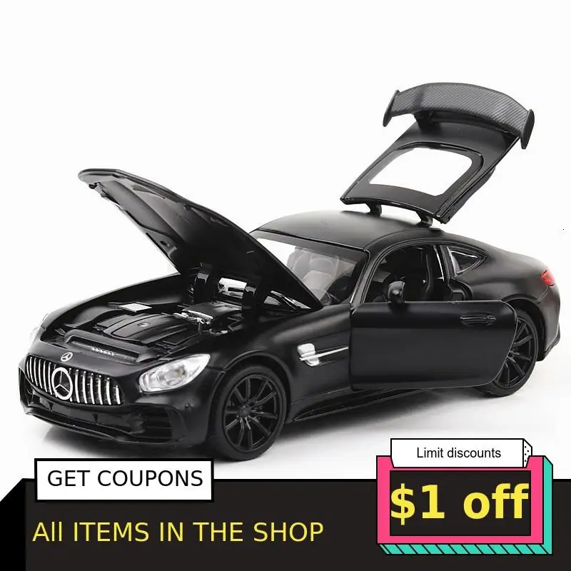 Сплав 1/32 Mercedes Benz AMG GT R литой под давлением звук и свет задняя черная супер