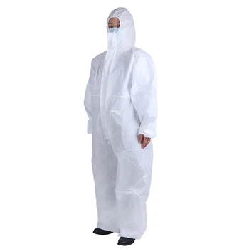 

White Disposable Coveralls Hood Clothing Protective Safety Overalls Suit Protection