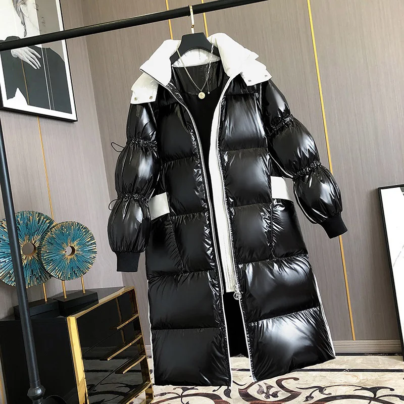 Fashion Glossy Silver Warm Outwear X-Long Down Cotton Padded Coat Female  Oversize Thick Winter Puffer Jacket Hooded Women Parka - AliExpress