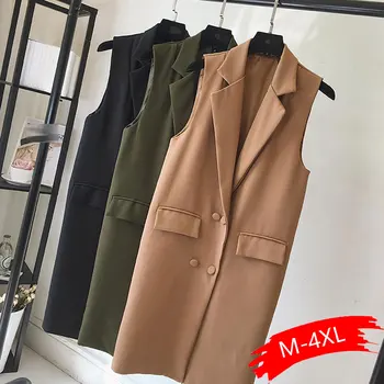 

2020 Spring Autumn Long Fund Sleeveless Suit Vest Women Thin Waistcoat Tops Plus Size Simple Vest Female Loose Gilet Femme