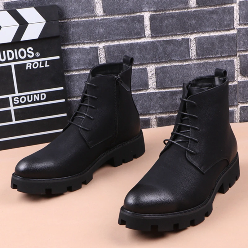 Botas de cuero genuino para hombre, zapatos de plataforma botines vintage, de estilo coreano, para Otoño e Invierno|Botas básicas| -