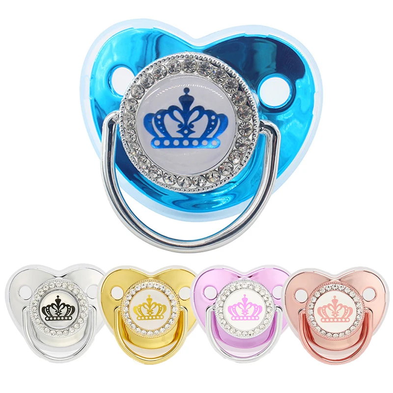 Pacifier Clip Chain Newborn Baby Pacifier Clip with Cover Rhinestone Crown Luxury Pacifier Chain Infant Nipple Feeding Silicone Dummy Baby Soother
