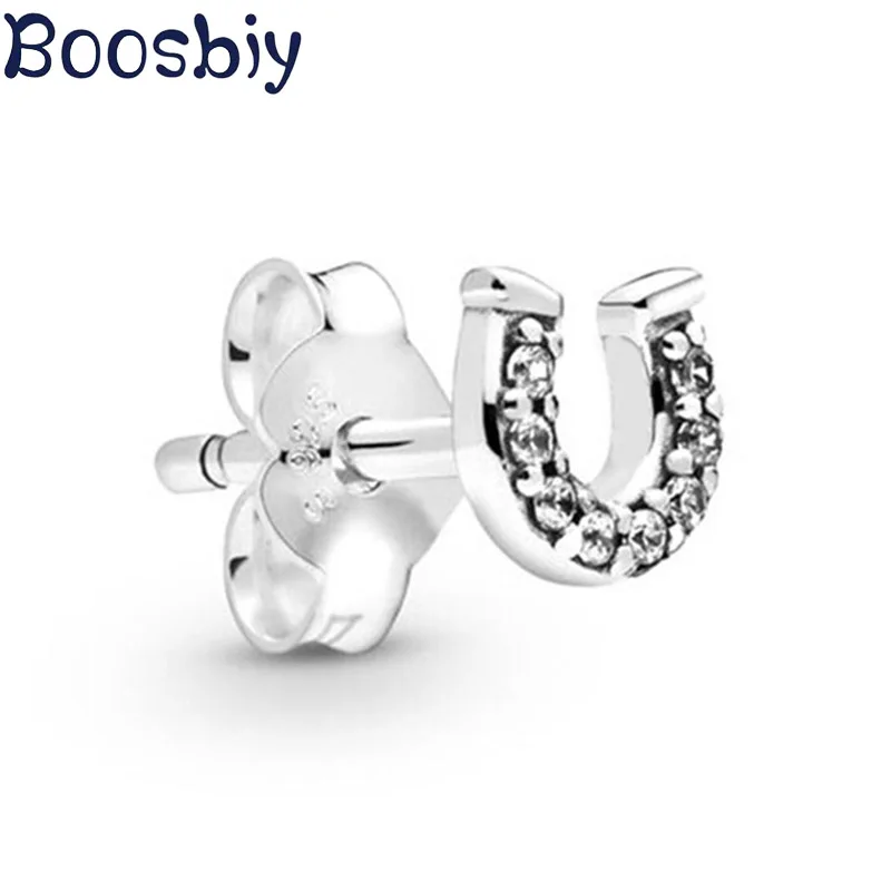 Серьги-гвоздики Boosbiy Shinning My Lucky в форме подковы для женщин и девочек, роскошные брендовые серьги-гвоздики, ювелирный подарок, новинка