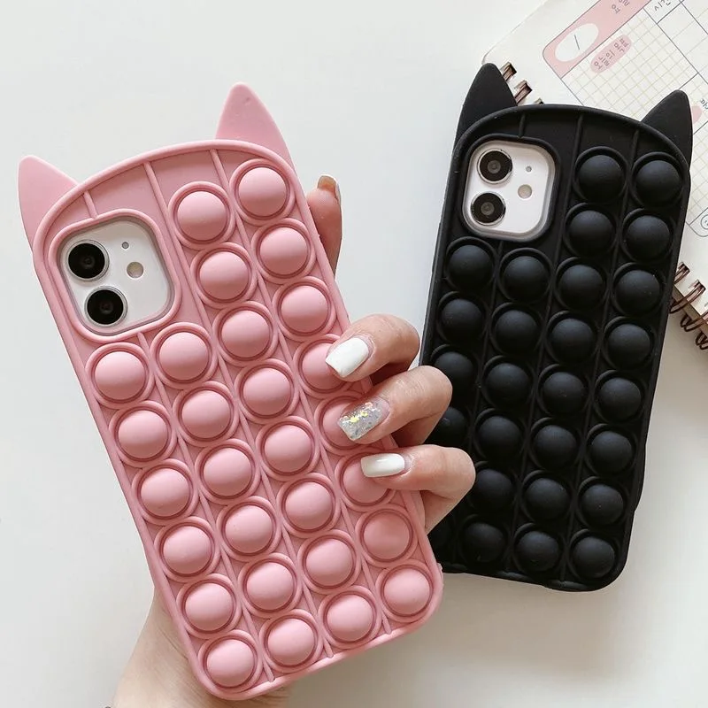 Aertemisi Soft Silicone Case Cover for iPhone 7 8 Plus X XS XR 11 Pro Max SE 2020 12 mini Cat Ears Rainbow Stress Reliever | Мобильные