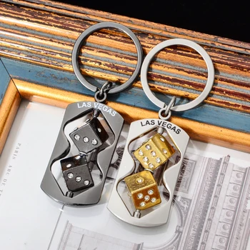 

Vicney Newest Trendy Two Color Dice Las Vegas Keychain Punk Car Bag Silver Key chain Men Jewelry Gifts Portable Keyfob Keyrings