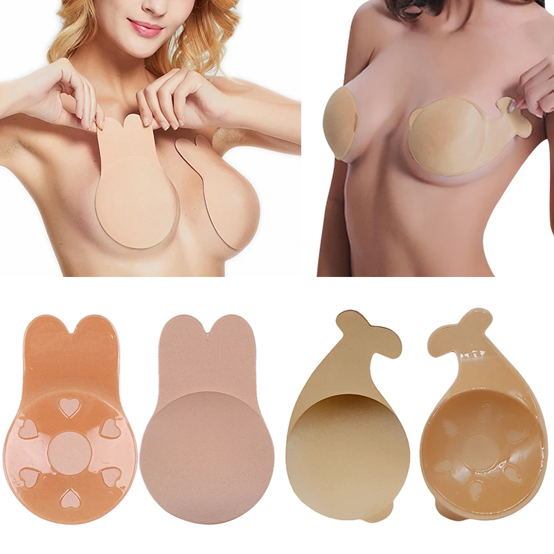 ymMuryobao Women Invisible Adhesive Sticky Bra Reusable Push Up Invisible Silicone Bras Black C 3