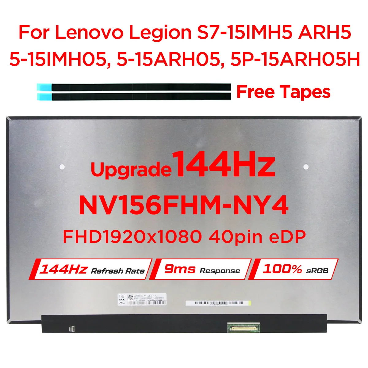 

15.6" 144Hz Laptop LCD Screen NV156FHM-NY4 Fit LP156WFG-SPP1 For Lenovo Legion 5-15ARH05H 5-15IMH05H 5P-15 S7-15ARH5 40pins eDP