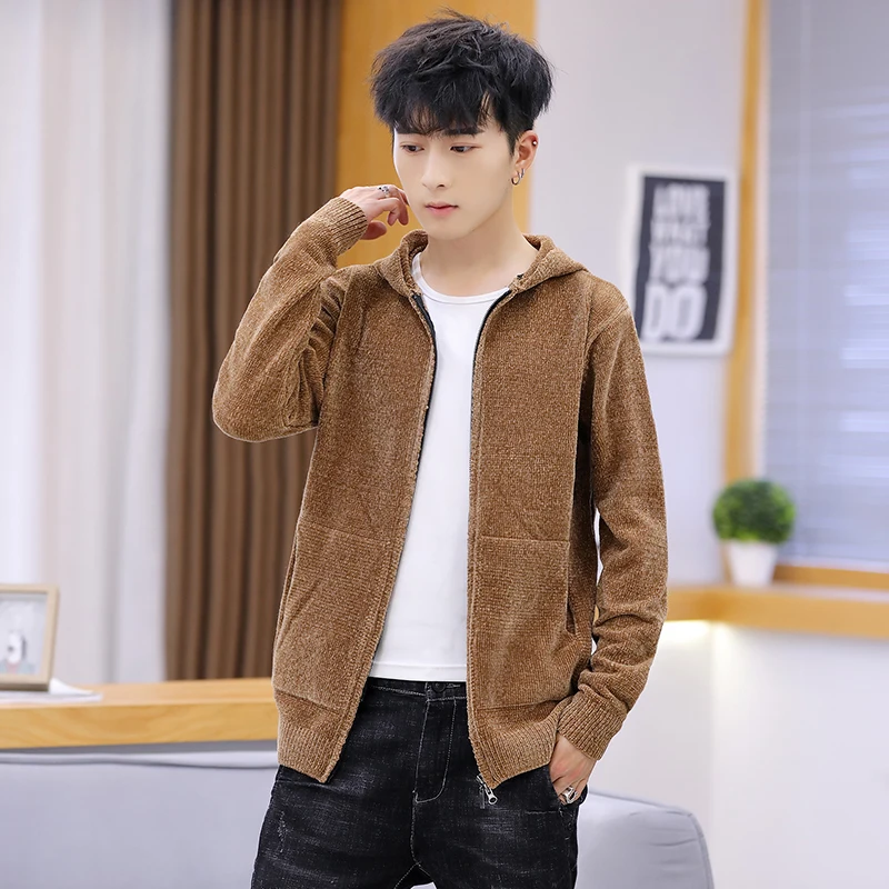 

Winter New Cardigan Men Fashion Solid Color Casual Hooded Sweater Man Streetwear Wild Loose Warm Zipper Sweater Male Clothes