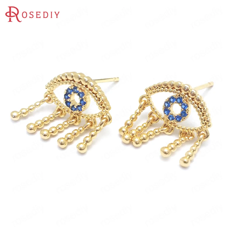 

(37670)6PCS Height 15MM 24K Gold Color Brass and Zircon Cry Eyes Stud Earrings Pins Jewelry Making Supplies Diy Accessories
