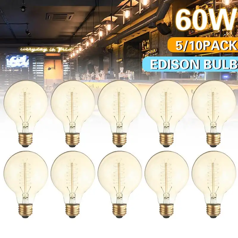 5/10 шт. 60 Вт E27 ретро лампа накаливания Эдисона 110 В/220 В 80 мм x 118 G80 круглые