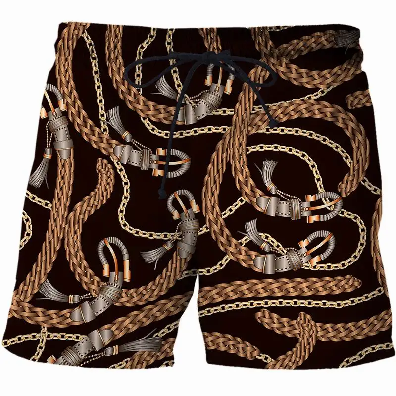 

New Mens Quick Dry Summer Beach Board Chain Shorts Trunks 2021 Fashion 3D Print Boardshorts Men Hip Hop Short Homme Men clothing