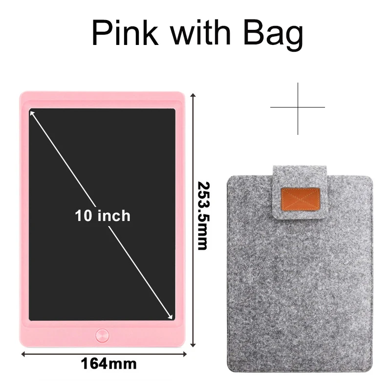 Pink With Bag ЖК-планшет для письма, 10 дюймов, электронная цифровая Электроника, графическая доска для рисования, коврик для рисования с стилусом, ручка в подарок, искусство для детей - Цвет: Pink With Bag